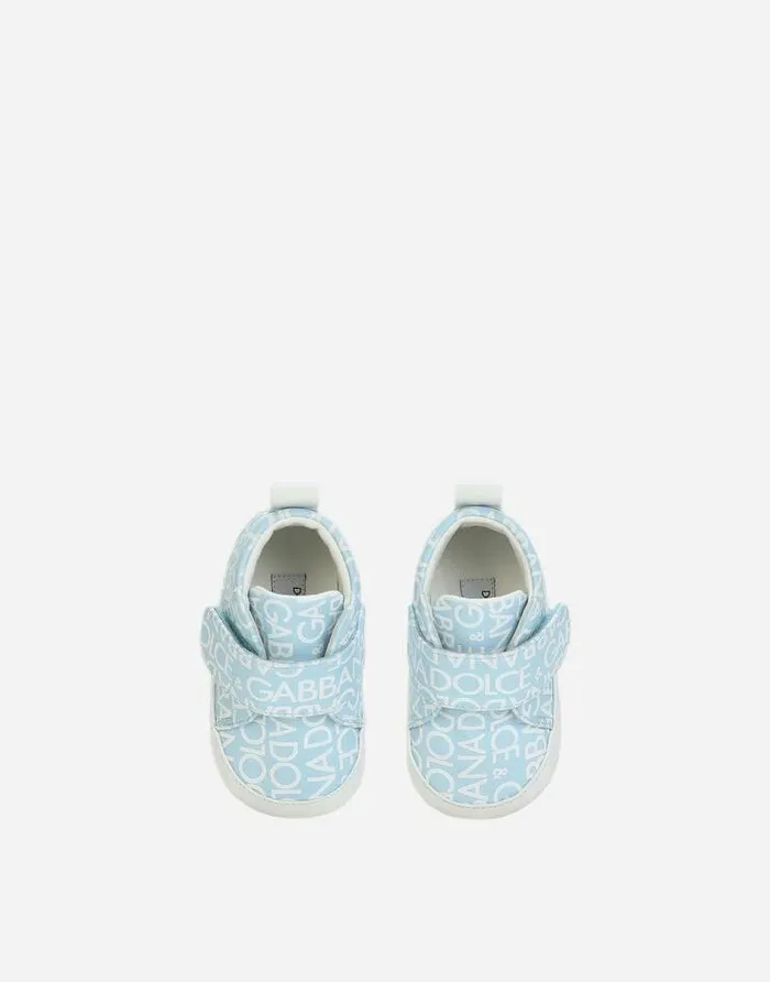 Dolce and Gabbana Newborn Boys039 Shoes 1620 Children Printed Nappa Leather Midtop Sneakers Azure