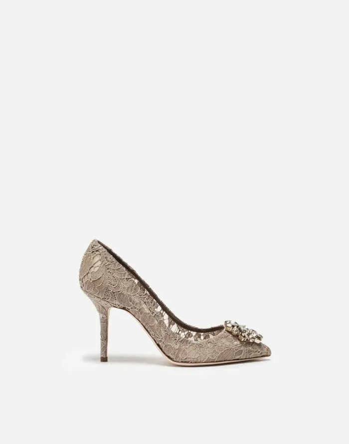 Dolce and Gabbana Rainbow Lace Collection Women Lace Rainbow Pumps With Brooch Detailing Beige Dolce and Gabbana Rainbow Lace Collection Women Lace Rainbow Pumps With Brooch Detailing Beige