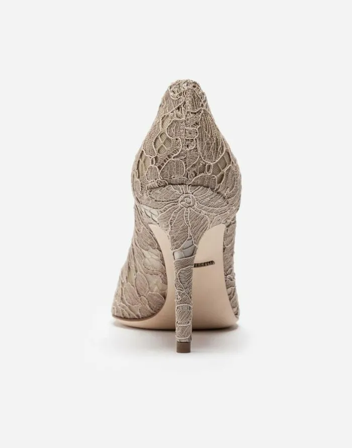 Dolce and Gabbana Rainbow Lace Collection Women Lace Rainbow Pumps With Brooch Detailing Beige