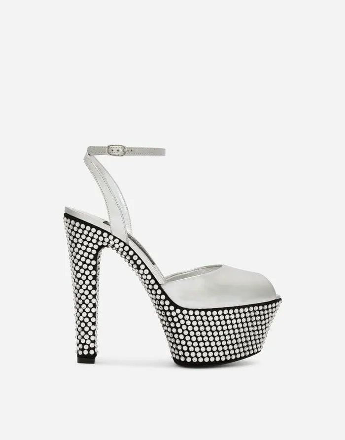 Dolce and Gabbana Sandals And Wedges Women Mirroredeffect Calfskin Platforms With Fusible Rhinestones Multicolor Dolce and Gabbana Sandals And Wedges Women Mirroredeffect Calfskin Platforms With Fusible Rhinestones Multicolor