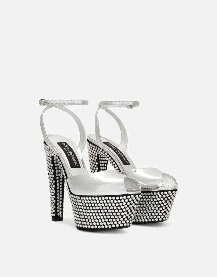 Dolce and Gabbana Sandals And Wedges Women Mirroredeffect Calfskin Platforms With Fusible Rhinestones Multicolor Dolce and Gabbana Sandals And Wedges Women Mirroredeffect Calfskin Platforms With Fusible Rhinestones Multicolor