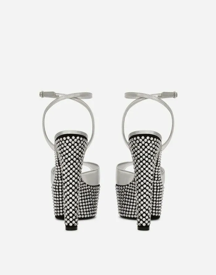 Dolce and Gabbana Sandals And Wedges Women Mirroredeffect Calfskin Platforms With Fusible Rhinestones Multicolor Dolce and Gabbana Sandals And Wedges Women Mirroredeffect Calfskin Platforms With Fusible Rhinestones Multicolor