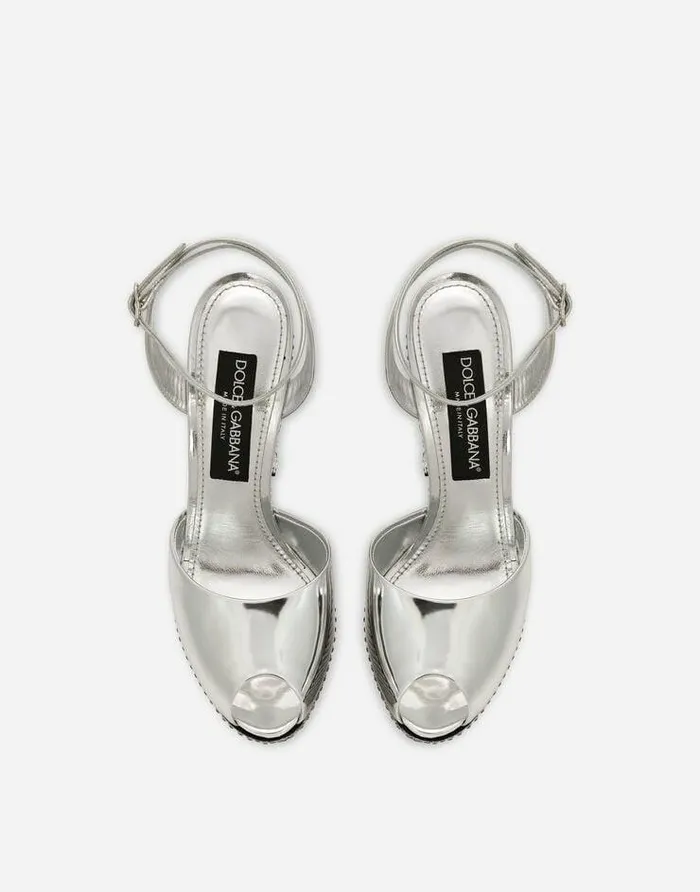 Dolce and Gabbana Sandals And Wedges Women Mirroredeffect Calfskin Platforms With Fusible Rhinestones Multicolor Dolce and Gabbana Sandals And Wedges Women Mirroredeffect Calfskin Platforms With Fusible Rhinestones Multicolor