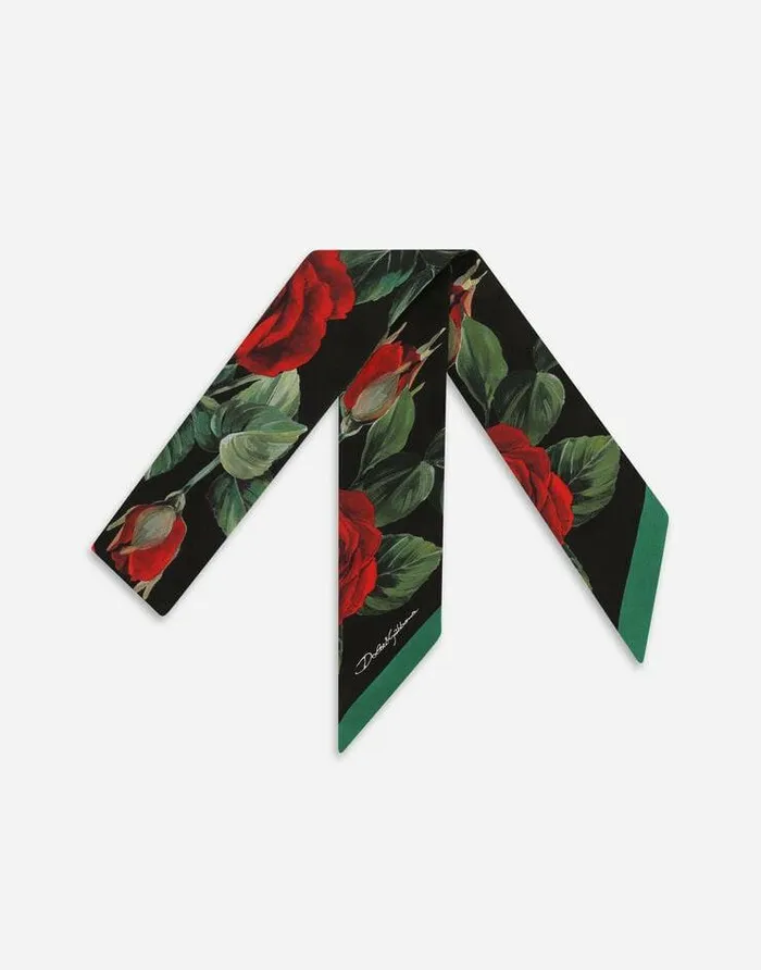 Dolce and Gabbana Scarves And Silks Women Twill Headscarf With Red Rose Print Multicolor Dolce and Gabbana Scarves And Silks Women Twill Headscarf With Red Rose Print Multicolor