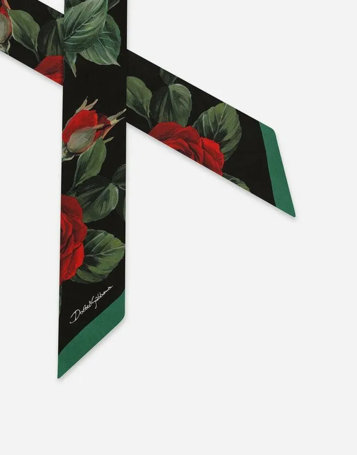 Dolce and Gabbana Scarves And Silks Women Twill Headscarf With Red Rose Print Multicolor