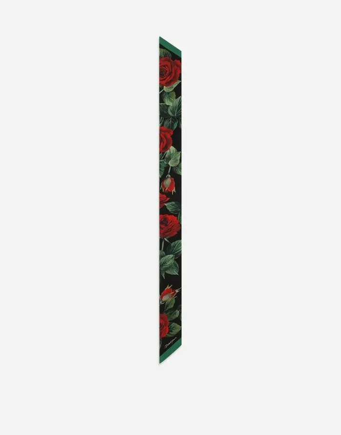 Dolce and Gabbana Scarves And Silks Women Twill Headscarf With Red Rose Print Multicolor
