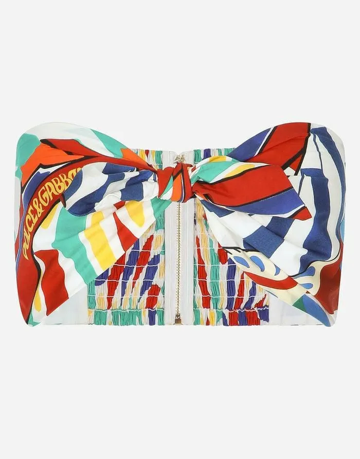 Dolce and Gabbana Shirts And Tops Women Carrettoprint Poplin Top With Knot Detail Multicolor Dolce and Gabbana Shirts And Tops Women Carrettoprint Poplin Top With Knot Detail Multicolor