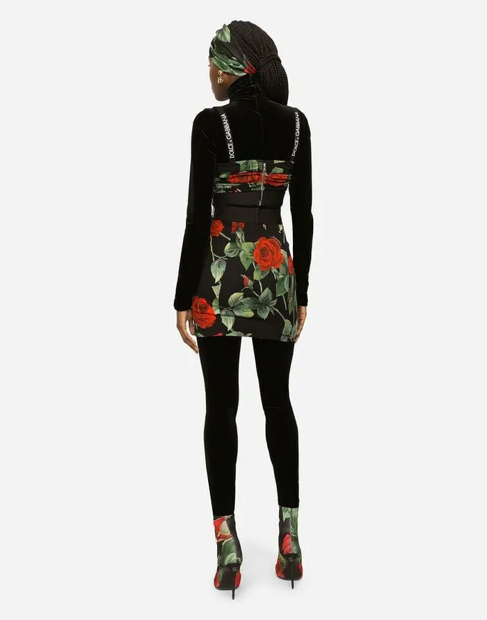 Dolce and Gabbana Shirts And Tops Women Charmeuse Top With Red Rose Print Multicolor