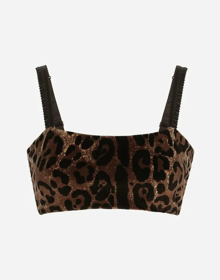 Dolce and Gabbana Shirts And Tops Women Chenille Crop Top With Jacquard Leopard Design Multicolor Dolce and Gabbana Shirts And Tops Women Chenille Crop Top With Jacquard Leopard Design Multicolor