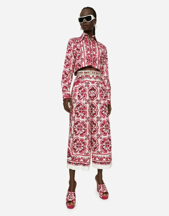 Dolce and Gabbana Shirts And Tops Women Cropped Majolicaprint Poplin Shirt Multicolor Dolce and Gabbana Shirts And Tops Women Cropped Majolicaprint Poplin Shirt Multicolor