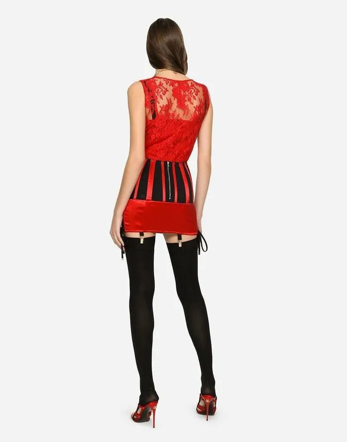Dolce and Gabbana Shirts And Tops Women Floral Chantilly Lace Top Red