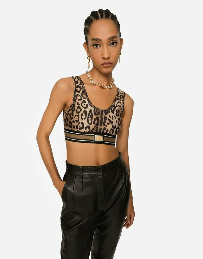 Dolce and Gabbana Shirts And Tops Women Leopardprint Spandexjersey Crop Top Multicolor Dolce and Gabbana Shirts And Tops Women Leopardprint Spandexjersey Crop Top Multicolor