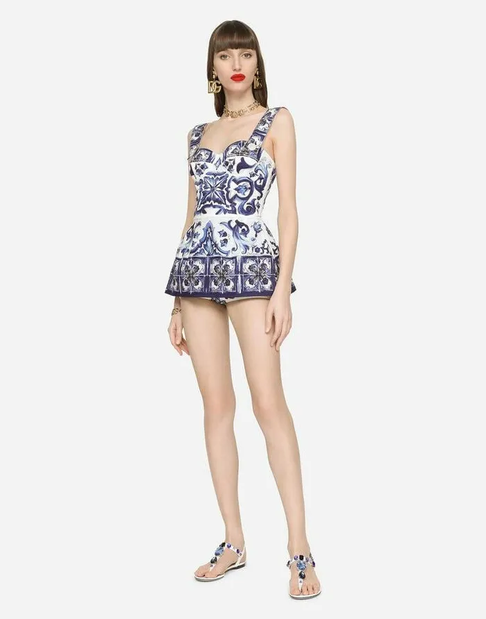 Dolce and Gabbana Shirts And Tops Women Majolicaprint Poplin Top With Peplum Detail Multicolor Dolce and Gabbana Shirts And Tops Women Majolicaprint Poplin Top With Peplum Detail Multicolor