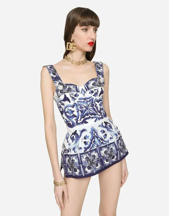 Dolce and Gabbana Shirts And Tops Women Majolicaprint Poplin Top With Peplum Detail Multicolor Dolce and Gabbana Shirts And Tops Women Majolicaprint Poplin Top With Peplum Detail Multicolor