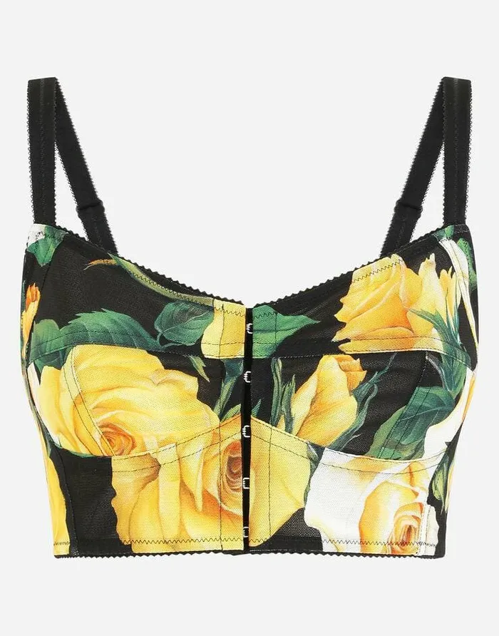 Dolce and Gabbana Shirts And Tops Women Marquisette Top With Yellow Rose Print Multicolor Dolce and Gabbana Shirts And Tops Women Marquisette Top With Yellow Rose Print Multicolor
