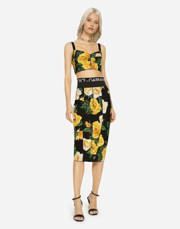 Dolce and Gabbana Shirts And Tops Women Marquisette Top With Yellow Rose Print Multicolor Dolce and Gabbana Shirts And Tops Women Marquisette Top With Yellow Rose Print Multicolor