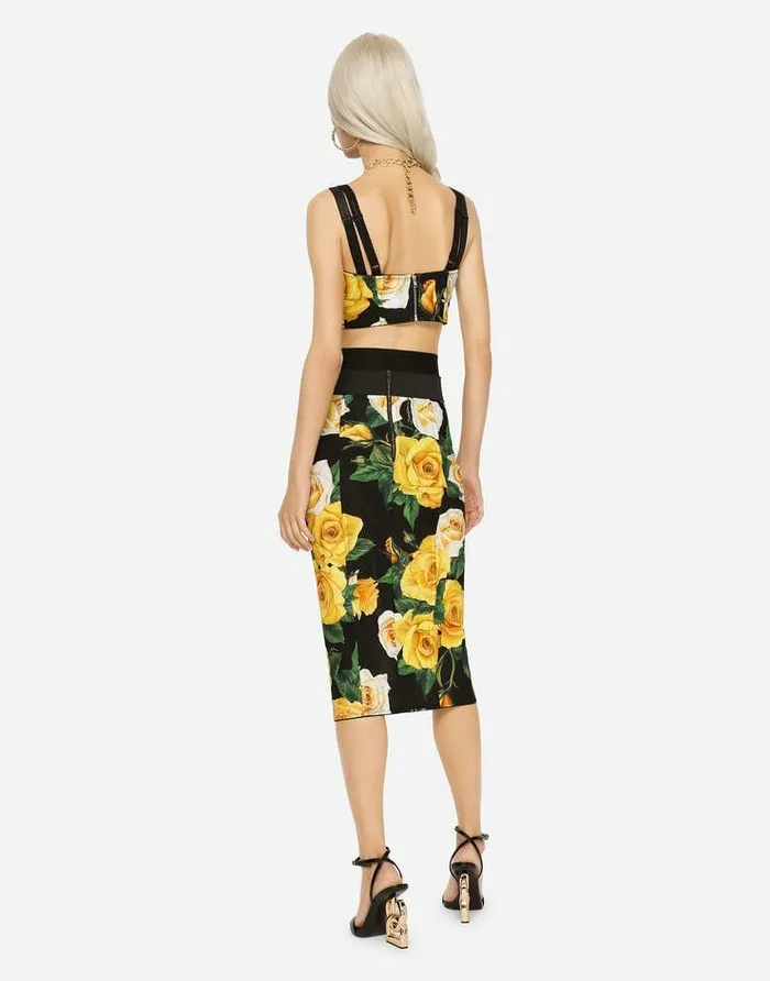 Dolce and Gabbana Shirts And Tops Women Marquisette Top With Yellow Rose Print Multicolor Dolce and Gabbana Shirts And Tops Women Marquisette Top With Yellow Rose Print Multicolor