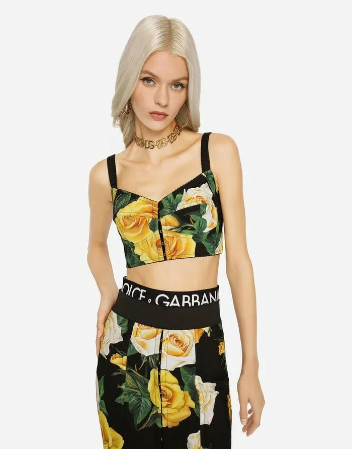Dolce and Gabbana Shirts And Tops Women Marquisette Top With Yellow Rose Print Multicolor Dolce and Gabbana Shirts And Tops Women Marquisette Top With Yellow Rose Print Multicolor