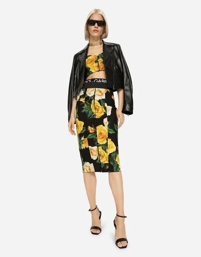 Dolce and Gabbana Shirts And Tops Women Marquisette Top With Yellow Rose Print Multicolor Dolce and Gabbana Shirts And Tops Women Marquisette Top With Yellow Rose Print Multicolor