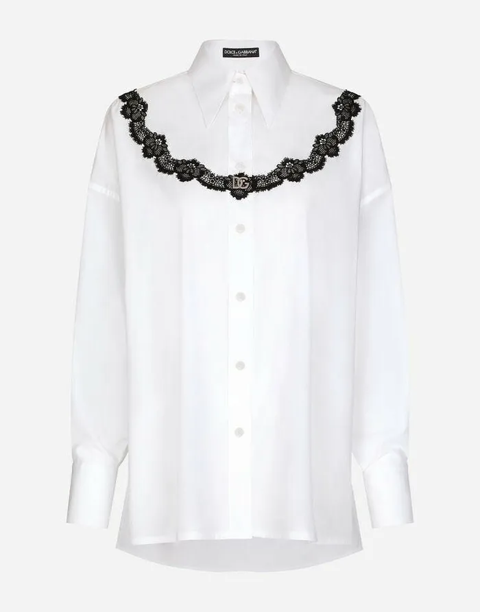 Dolce and Gabbana Shirts And Tops Women Oversize Poplin Shirt With Lace Inserts White Dolce and Gabbana Shirts And Tops Women Oversize Poplin Shirt With Lace Inserts White