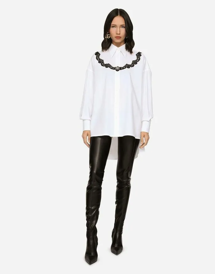 Dolce and Gabbana Shirts And Tops Women Oversize Poplin Shirt With Lace Inserts White Dolce and Gabbana Shirts And Tops Women Oversize Poplin Shirt With Lace Inserts White