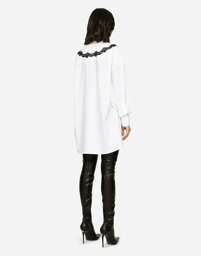 Dolce and Gabbana Shirts And Tops Women Oversize Poplin Shirt With Lace Inserts White Dolce and Gabbana Shirts And Tops Women Oversize Poplin Shirt With Lace Inserts White