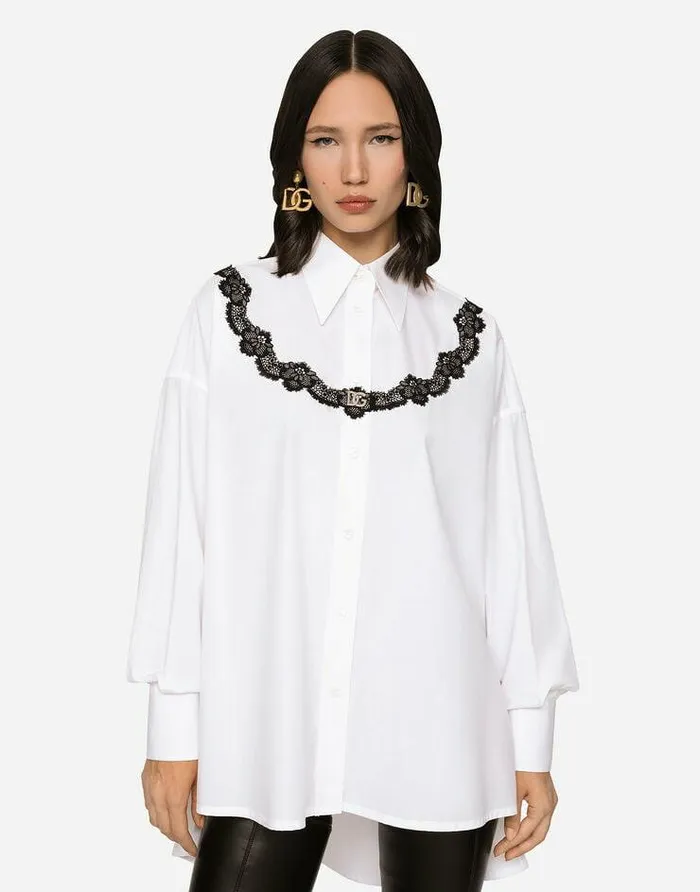 Dolce and Gabbana Shirts And Tops Women Oversize Poplin Shirt With Lace Inserts White Dolce and Gabbana Shirts And Tops Women Oversize Poplin Shirt With Lace Inserts White