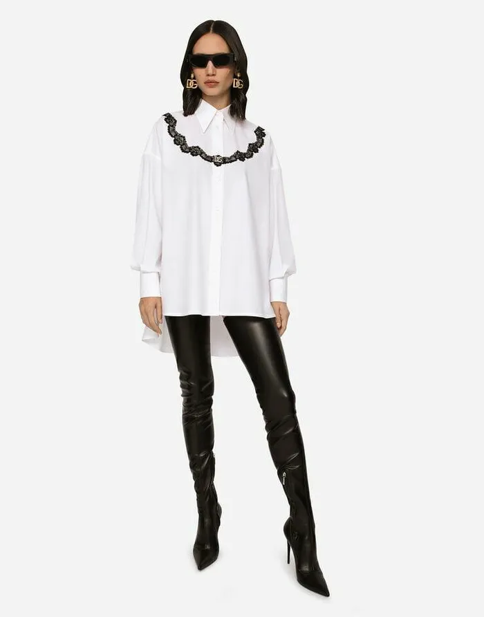 Dolce and Gabbana Shirts And Tops Women Oversize Poplin Shirt With Lace Inserts White Dolce and Gabbana Shirts And Tops Women Oversize Poplin Shirt With Lace Inserts White