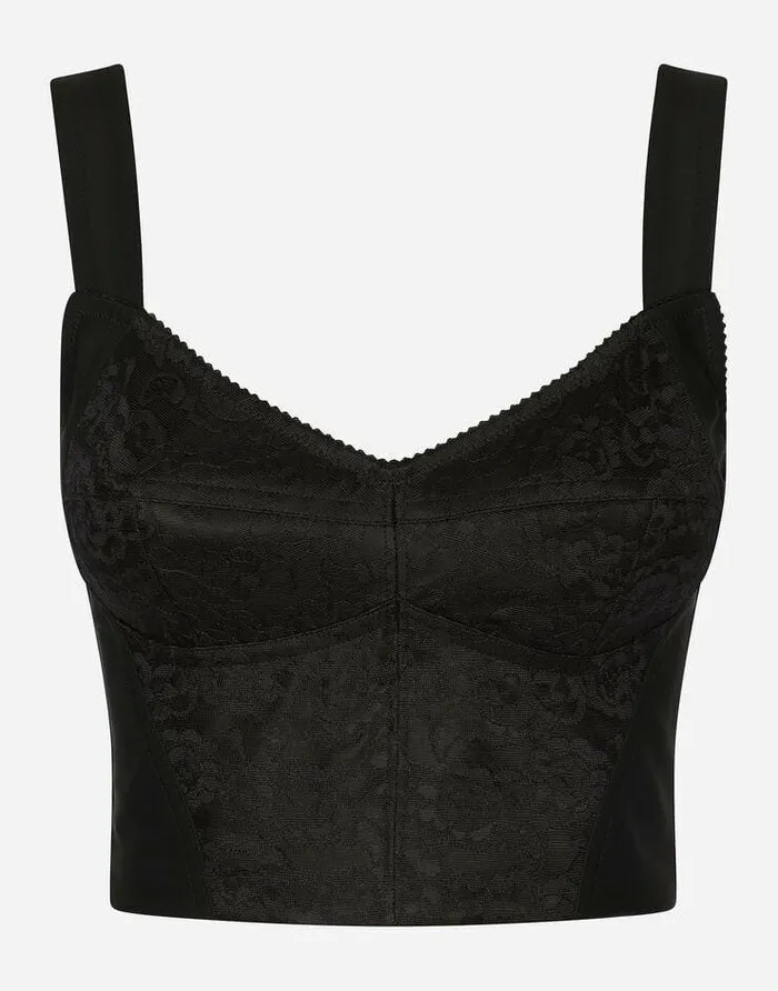 Dolce and Gabbana Shirts And Tops Women Shaper Corset Bustier Top In Jacquard And Lace Black Dolce and Gabbana Shirts And Tops Women Shaper Corset Bustier Top In Jacquard And Lace Black