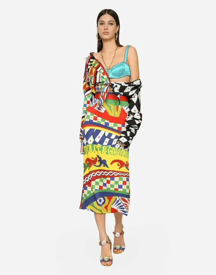 Dolce and Gabbana Shirts And Tops Women Short Carrettoprint Poplin Shirt With Knot Detail Multicolor Dolce and Gabbana Shirts And Tops Women Short Carrettoprint Poplin Shirt With Knot Detail Multicolor