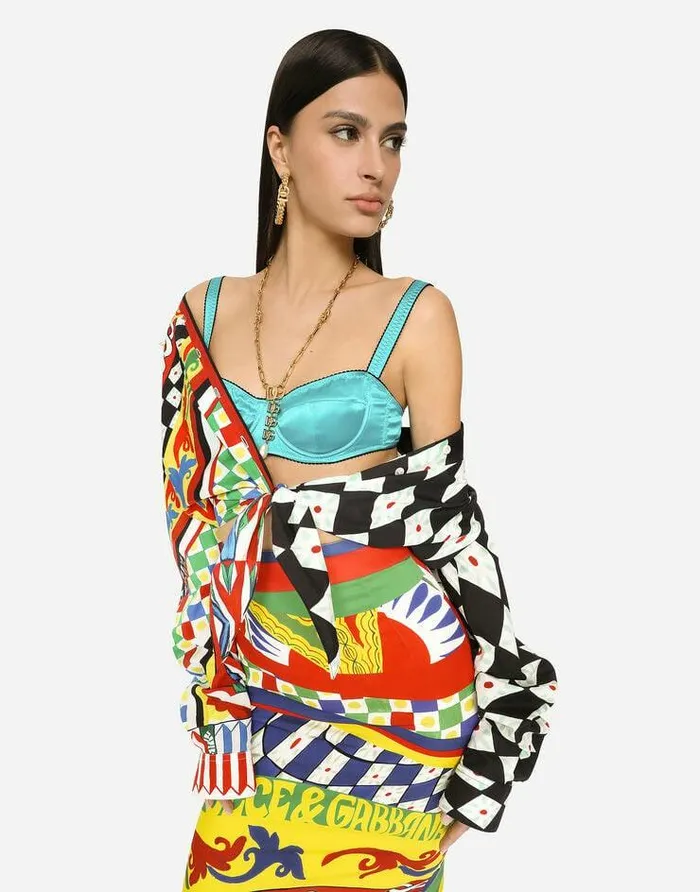 Dolce and Gabbana Shirts And Tops Women Short Carrettoprint Poplin Shirt With Knot Detail Multicolor Dolce and Gabbana Shirts And Tops Women Short Carrettoprint Poplin Shirt With Knot Detail Multicolor