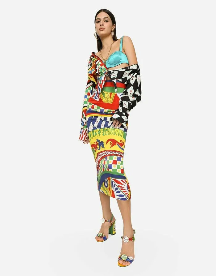 Dolce and Gabbana Shirts And Tops Women Short Carrettoprint Poplin Shirt With Knot Detail Multicolor Dolce and Gabbana Shirts And Tops Women Short Carrettoprint Poplin Shirt With Knot Detail Multicolor