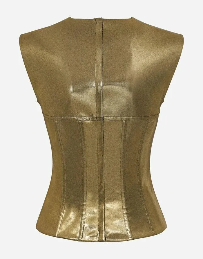 Dolce and Gabbana Shirts And Tops Women Short Foiled Satin Corset Top Gold Dolce and Gabbana Shirts And Tops Women Short Foiled Satin Corset Top Gold