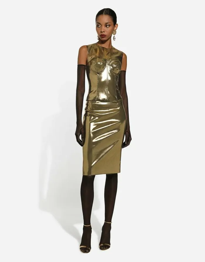 Dolce and Gabbana Shirts And Tops Women Short Foiled Satin Corset Top Gold Dolce and Gabbana Shirts And Tops Women Short Foiled Satin Corset Top Gold