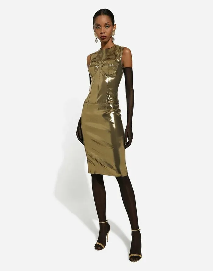 Dolce and Gabbana Shirts And Tops Women Short Foiled Satin Corset Top Gold Dolce and Gabbana Shirts And Tops Women Short Foiled Satin Corset Top Gold