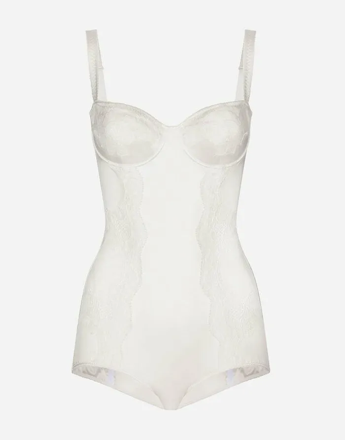 Dolce and Gabbana Shirts And Tops Women Silk Balconettebra Bodysuit With Lace Detailing White Dolce and Gabbana Shirts And Tops Women Silk Balconettebra Bodysuit With Lace Detailing White