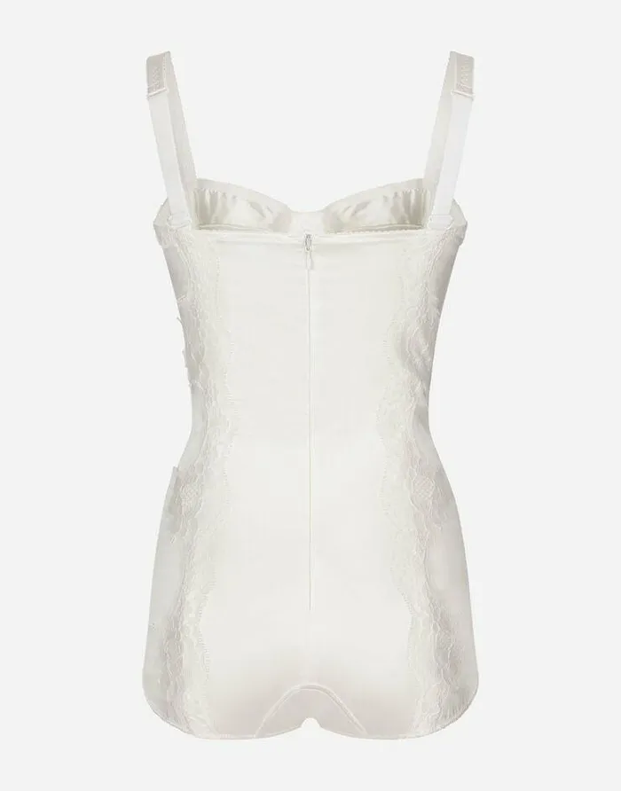 Dolce and Gabbana Shirts And Tops Women Silk Balconettebra Bodysuit With Lace Detailing White Dolce and Gabbana Shirts And Tops Women Silk Balconettebra Bodysuit With Lace Detailing White