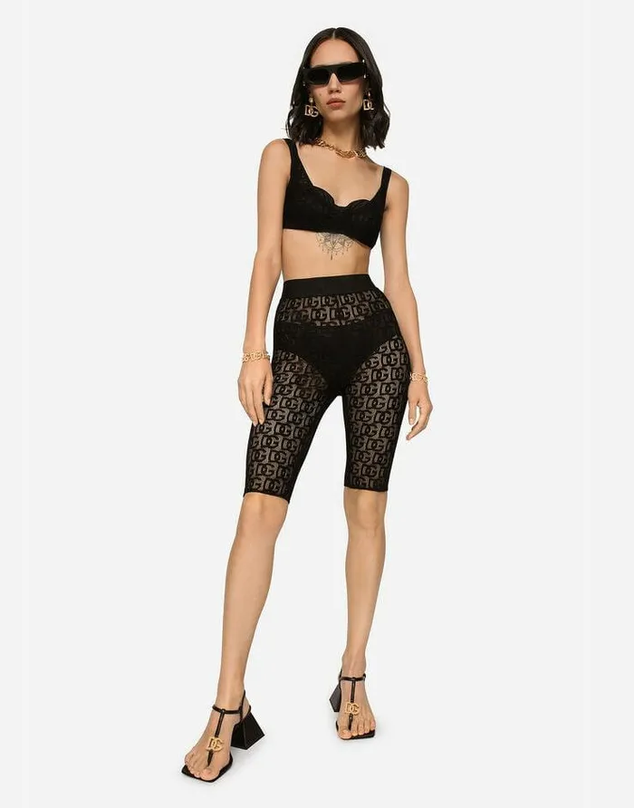 Dolce and Gabbana Shirts And Tops Women Tulle Jacquard Top With Allover DG Logo Black Dolce and Gabbana Shirts And Tops Women Tulle Jacquard Top With Allover DG Logo Black