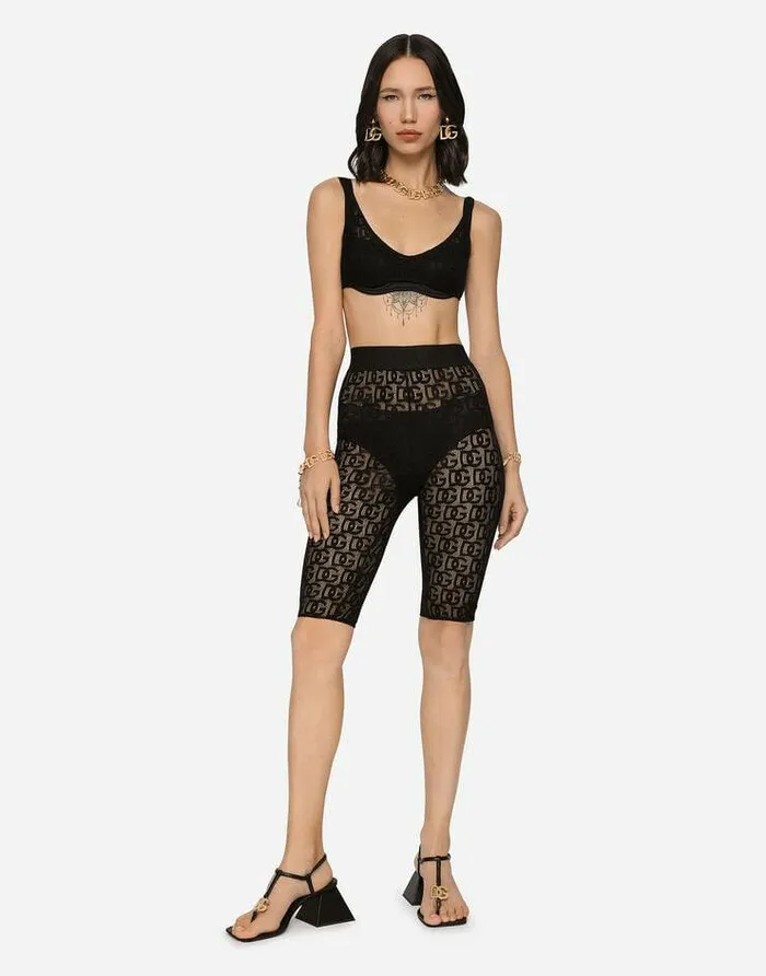 Dolce and Gabbana Shirts And Tops Women Tulle Jacquard Top With Allover DG Logo Black Dolce and Gabbana Shirts And Tops Women Tulle Jacquard Top With Allover DG Logo Black