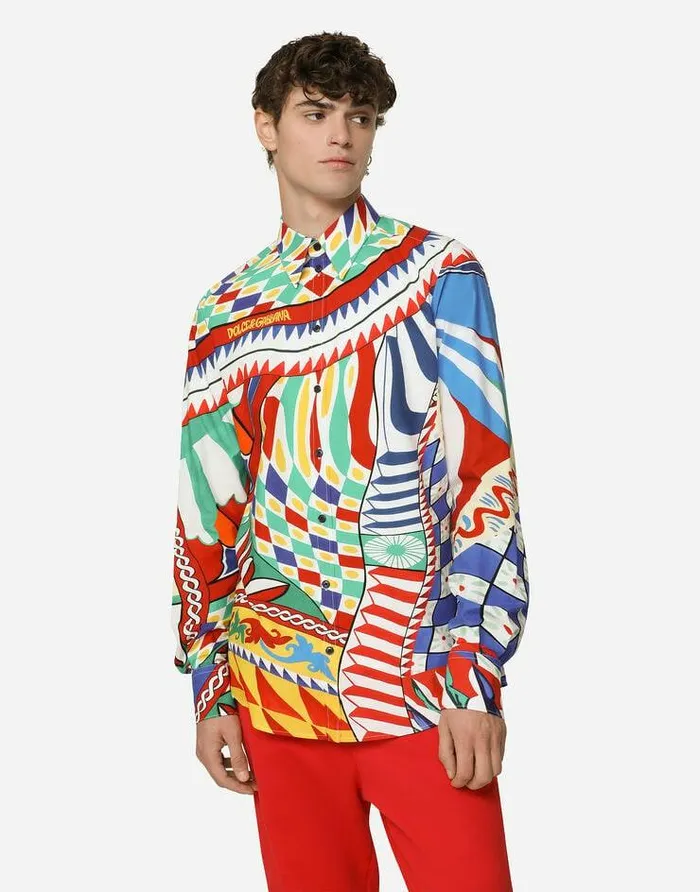 Dolce and Gabbana Shirts Men Carrettoprint Martinifit Poplin Shirt Multicolor Dolce and Gabbana Shirts Men Carrettoprint Martinifit Poplin Shirt Multicolor
