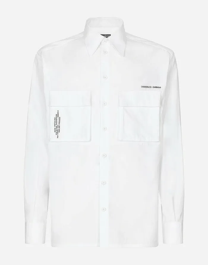 Dolce and Gabbana Shirts Men Cotton Poplin Shirt With Logo Print White