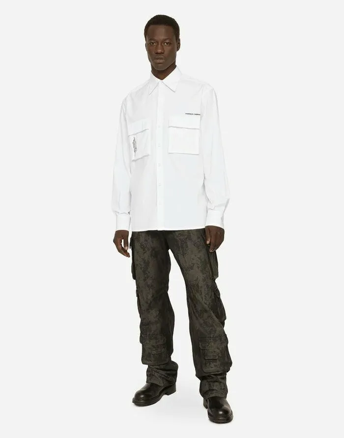 Dolce and Gabbana Shirts Men Cotton Poplin Shirt With Logo Print White Dolce and Gabbana Shirts Men Cotton Poplin Shirt With Logo Print White