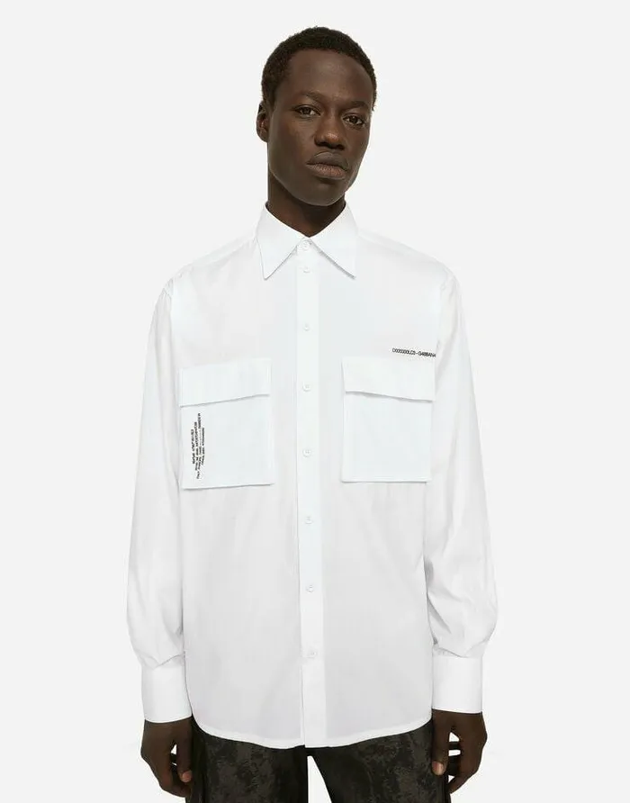 Dolce and Gabbana Shirts Men Cotton Poplin Shirt With Logo Print White Dolce and Gabbana Shirts Men Cotton Poplin Shirt With Logo Print White