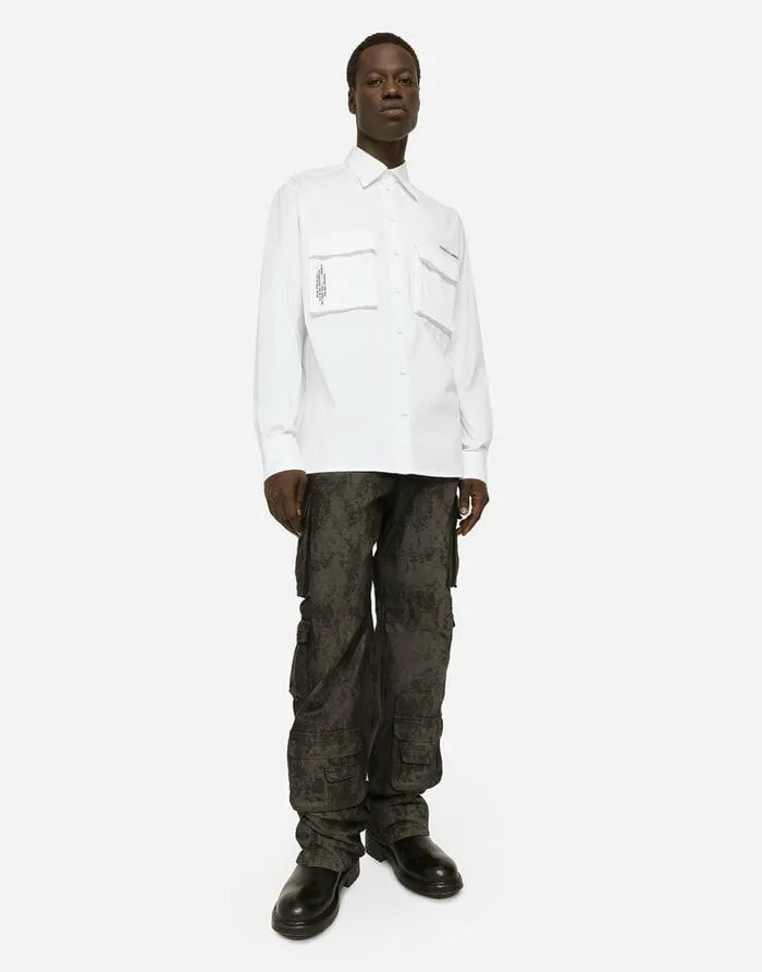 Dolce and Gabbana Shirts Men Cotton Poplin Shirt With Logo Print White Dolce and Gabbana Shirts Men Cotton Poplin Shirt With Logo Print White