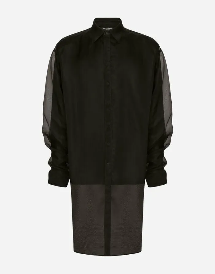 Dolce and Gabbana Shirts Men Double Oversize Shirt In Silk Satin And Organza Black Dolce and Gabbana Shirts Men Double Oversize Shirt In Silk Satin And Organza Black
