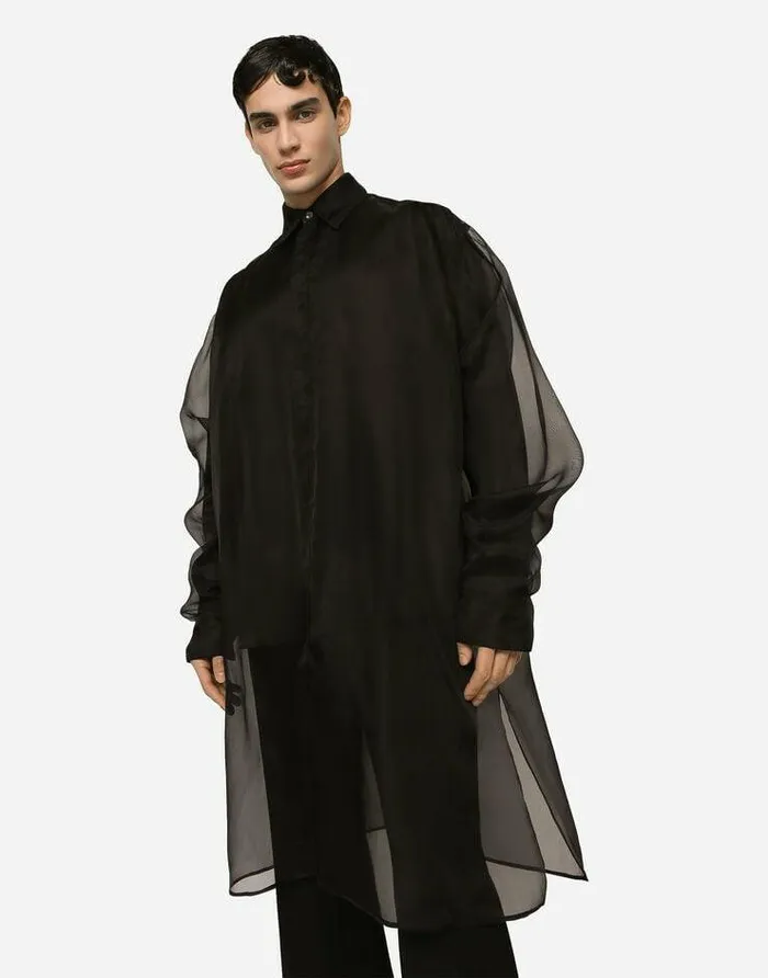 Dolce and Gabbana Shirts Men Double Oversize Shirt In Silk Satin And Organza Black Dolce and Gabbana Shirts Men Double Oversize Shirt In Silk Satin And Organza Black