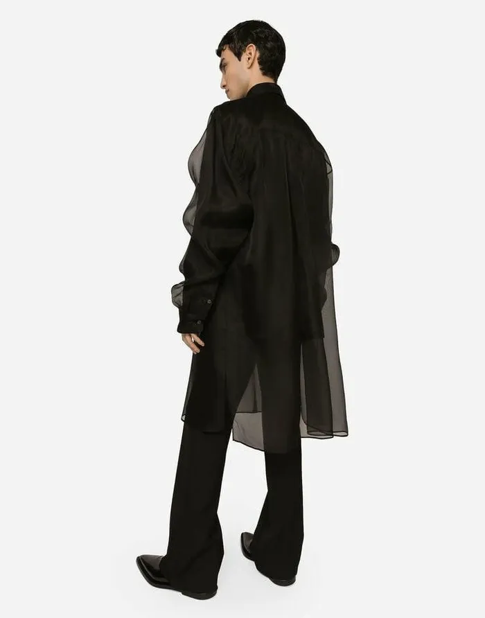 Dolce and Gabbana Shirts Men Double Oversize Shirt In Silk Satin And Organza Black Dolce and Gabbana Shirts Men Double Oversize Shirt In Silk Satin And Organza Black