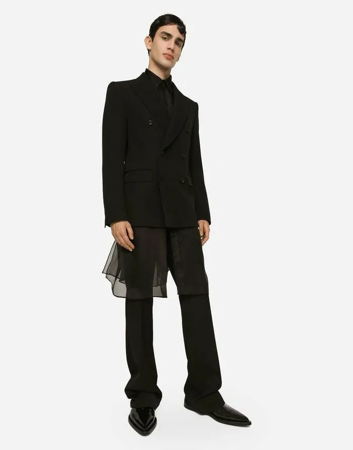 Dolce and Gabbana Shirts Men Double Oversize Shirt In Silk Satin And Organza Black Dolce and Gabbana Shirts Men Double Oversize Shirt In Silk Satin And Organza Black