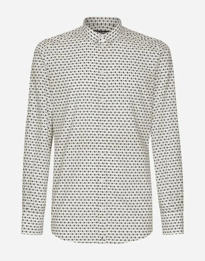Dolce and Gabbana Shirts Men Poplin Goldfit Shirt With DG Logo Print White