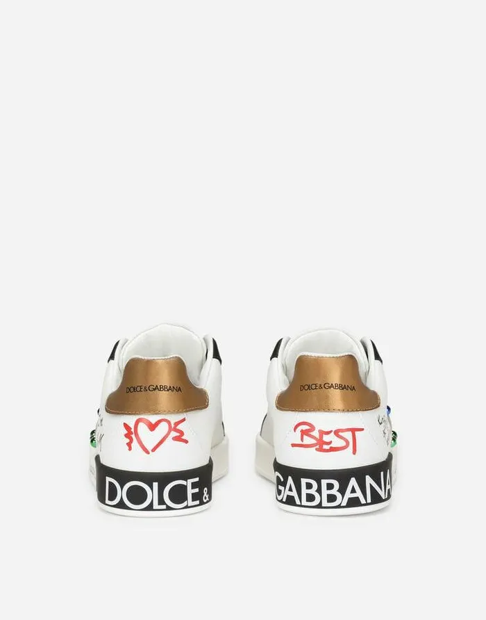 Dolce and Gabbana Shoes 2438 Children Calfskin Portofino DG King Sneakers Multicolor
